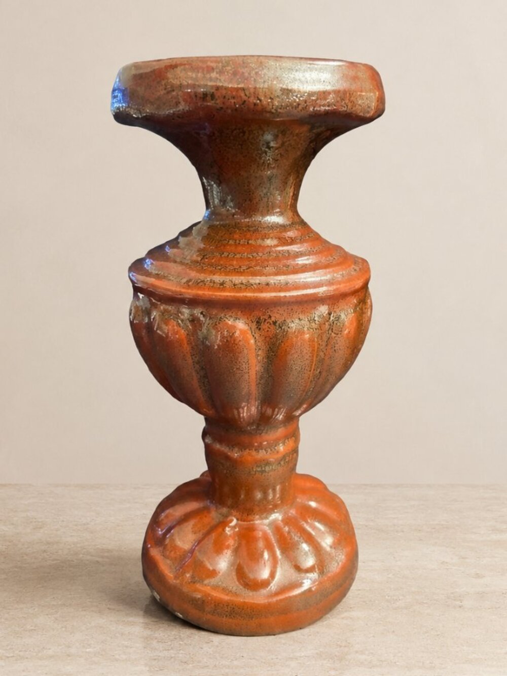 Vintage Terracotta Pedestal Pillar Candle Holder Rustic Neoclassical 8.75 Inch
